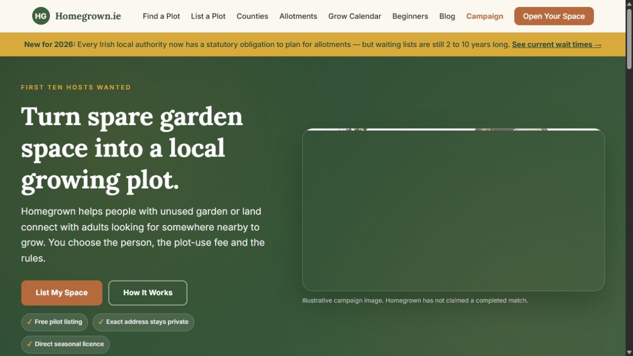 Homegrown.ie marketplace homepage