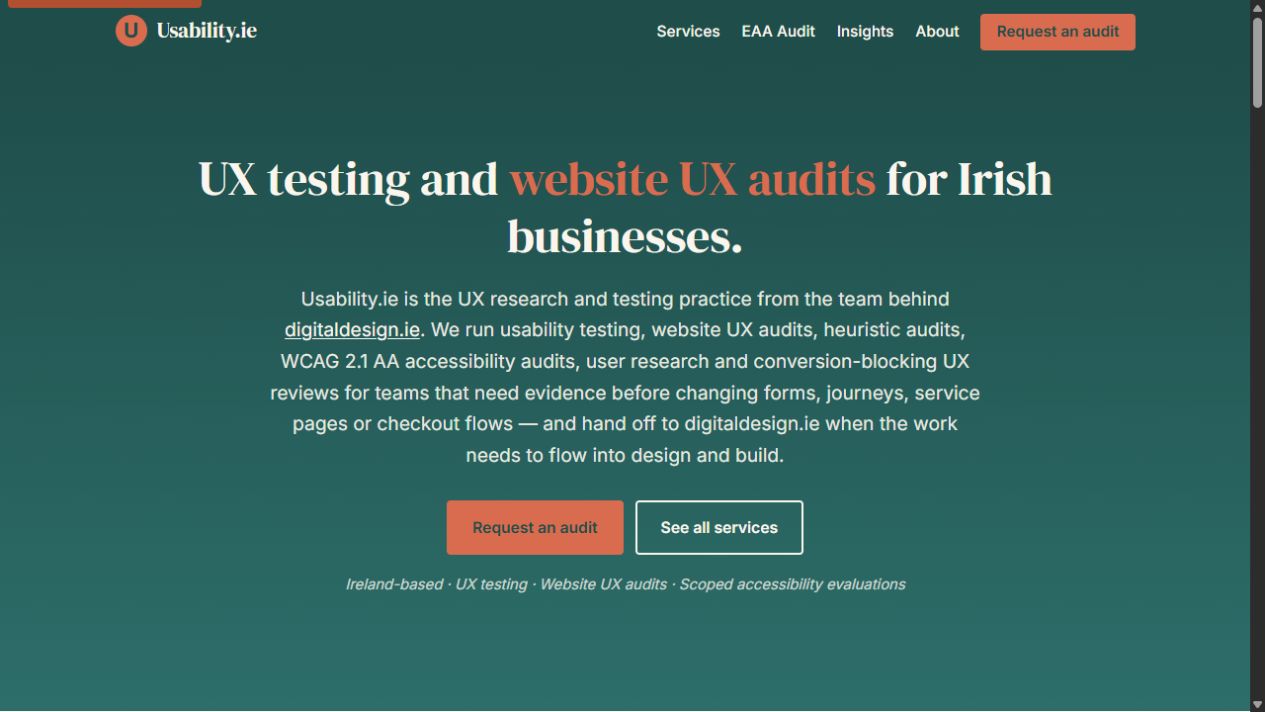 Usability.ie UX research homepage